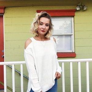Cream Sweater Dolman Sleeve cold shoulder white xl